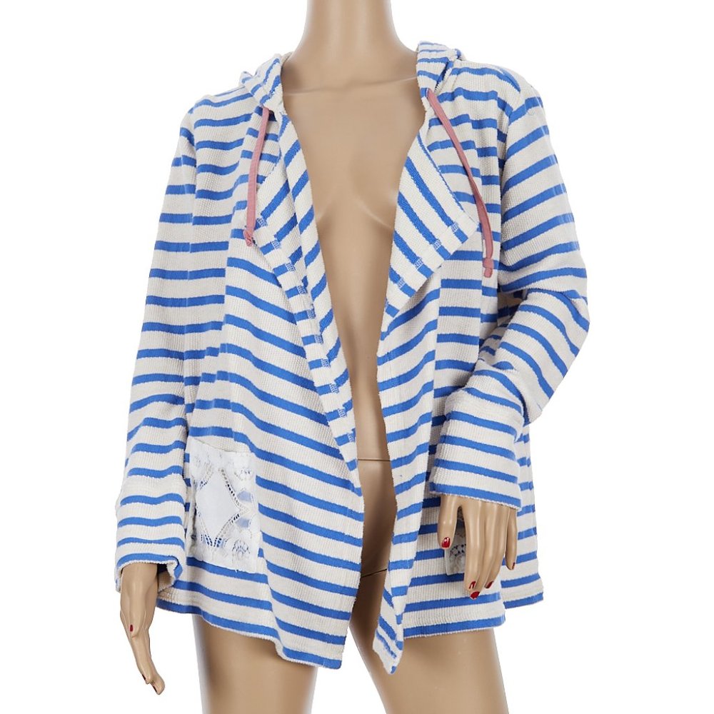 Matilda Jane Cotton Striped Midway Hooded Cardigan Women's Small